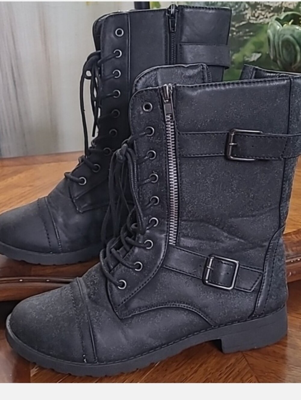 Rue 21 Etc Womens M 7/8 tall black lightweight combat style boot